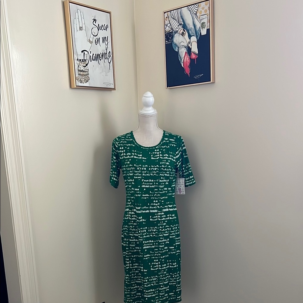 🆕 LuLaRoe Green Sheath Midi Dress Short Sleeve